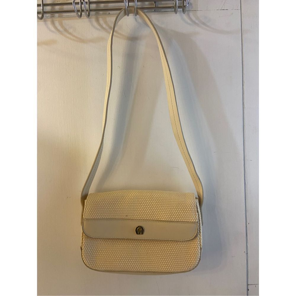Etienne Aigner Cream Natural Straw Snap‎ shoulder Bag Purse Bag 9x5.5"